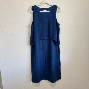 Pure J. Jill Womens PL Linen Blue Boho Coastal Maxi Dress Vacation Resort Casual